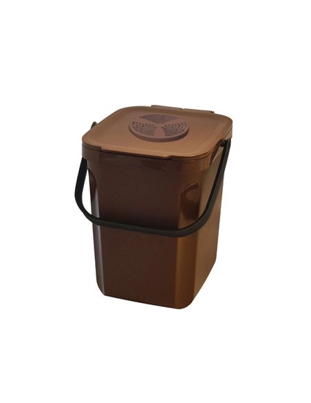 Poubelle compost rossignol organik green 10l ventile avec anse coloris marron.