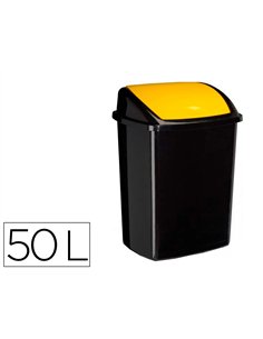 Poubelle cep plastique a couvercle basculant 50l noir couvercle jaune.