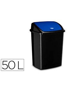 Poubelle cep plastique a couvercle basculant 50l noir couvercle bleu.