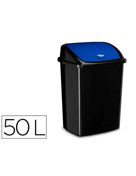 Poubelle cep plastique a couvercle basculant 50l noir couvercle bleu.