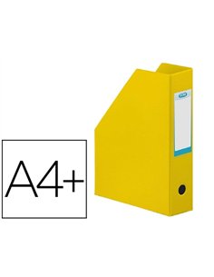 Porte-revues elba color life pvc grain toilé pan coupé format 32x24cm dos 7cm coloris jaune.