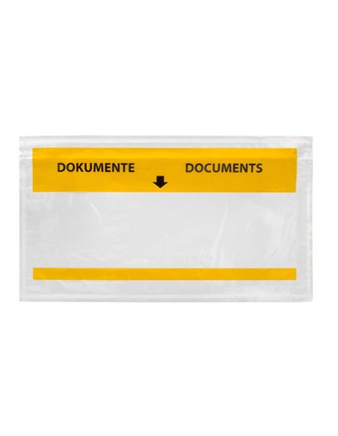 Pochette porte-documents q-connect 225x122mm auto-adhesive transparente texte francais allemand boite 100 unites.