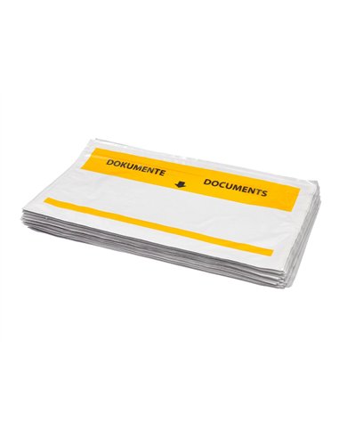 Pochette porte-documents q-connect 225x122mm auto-adhesive transparente texte francais allemand boite 100 unites.