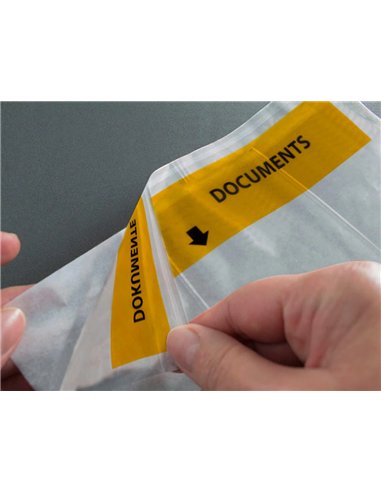 Pochette porte-documents q-connect 225x122mm auto-adhesive transparente texte francais allemand boite 100 unites.
