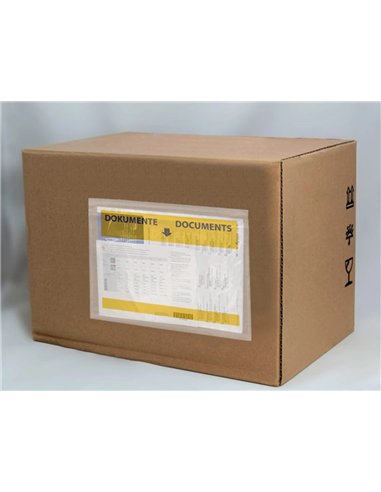 Pochette porte-documents q-connect 165x122mm auto-adhesive transparente texte francais allemand boite 100 unites.