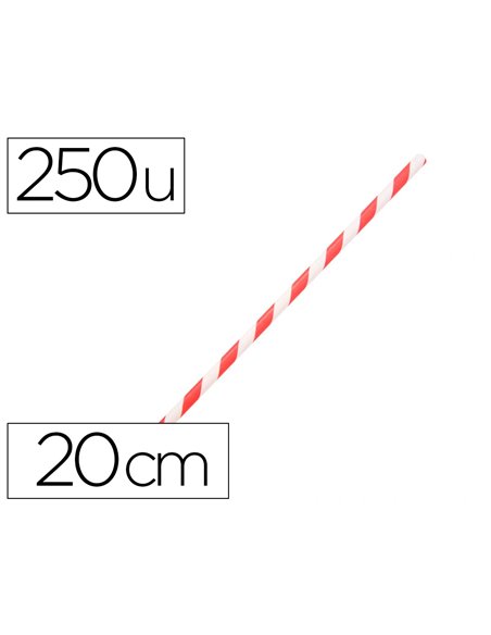 Paille en papier biodegradable coldis diametre 6mm longueur 20cm coloris rouge/blanc boite 250 unites.
