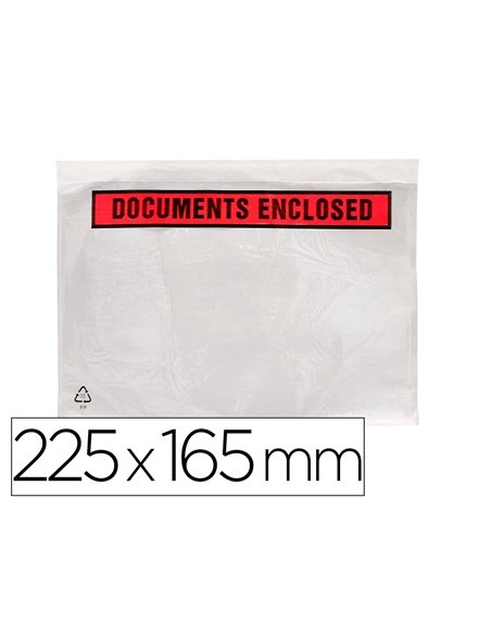 Pochette documents ci-inclus q-connect auto-adhesive transparente 225x165mm texte anglais paquet 100 unites.
