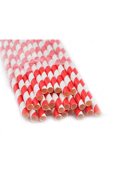 Paille en papier biodegradable coldis diametre 6mm longueur 20cm coloris rouge/blanc boite 250 unites.