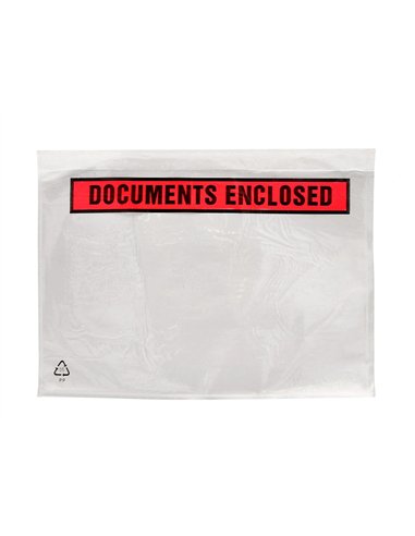 Pochette documents ci-inclus q-connect auto-adhesive transparente 225x165mm texte anglais paquet 100 unites.
