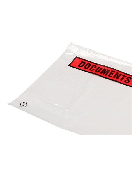 Pochette documents ci-inclus q-connect auto-adhesive transparente 225x165mm texte anglais paquet 100 unites.
