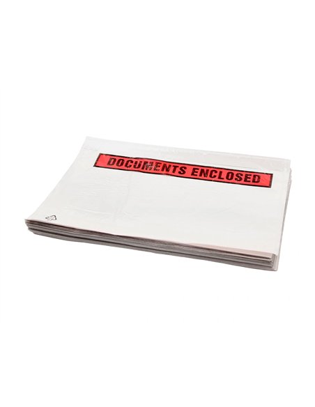 Pochette documents ci-inclus q-connect auto-adhesive transparente 225x165mm texte anglais paquet 100 unites.