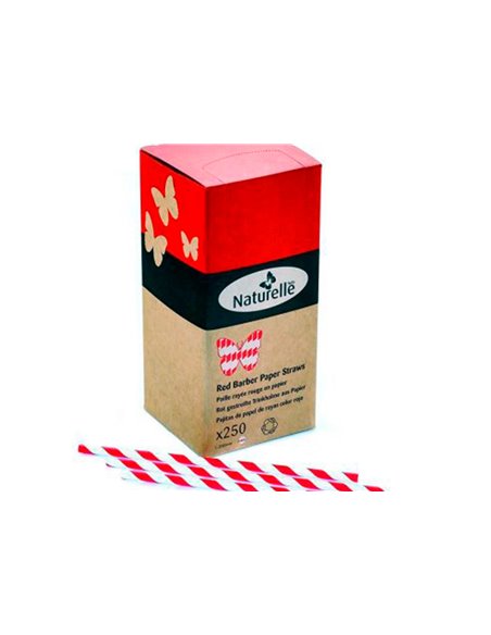 Paille en papier biodegradable coldis diametre 6mm longueur 20cm coloris rouge/blanc boite 250 unites.