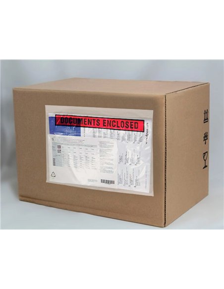 Pochette documents ci-inclus q-connect auto-adhesive transparente 225x165mm texte anglais paquet 100 unites.