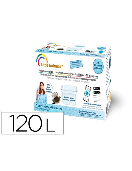 Pack de 6 cartouches filtrantes 120l. Chlore 100 l. Calcaire.