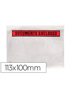 Pochette documents ci-inclus q-connect auto-adhesive transparente 113x100mm texte anglais paquet 100 unites.