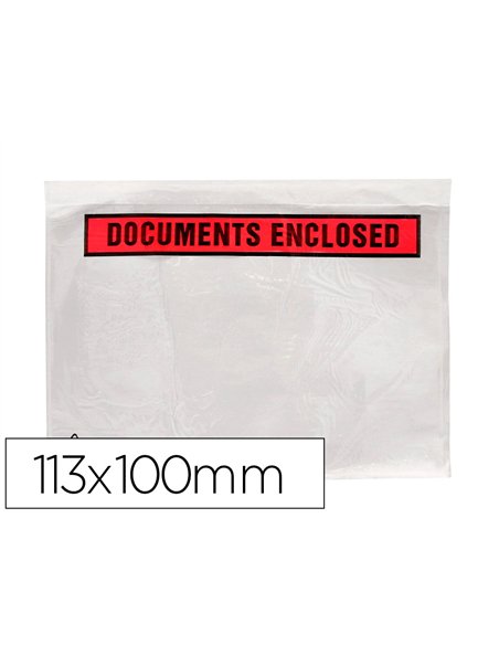 Pochette documents ci-inclus q-connect auto-adhesive transparente 113x100mm texte anglais paquet 100 unites.