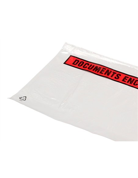 Pochette documents ci-inclus q-connect auto-adhesive transparente 113x100mm texte anglais paquet 100 unites.