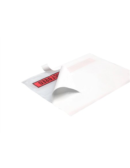 Pochette documents ci-inclus q-connect auto-adhesive transparente 113x100mm texte anglais paquet 100 unites.