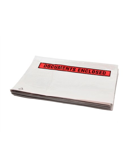 Pochette documents ci-inclus q-connect auto-adhesive transparente 113x100mm texte anglais paquet 100 unites.