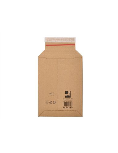 Pochette d'expedition q-connect carton 100% recycle et recyclable fermeture auto-adhesive 314x252x72mm coloris kraft.