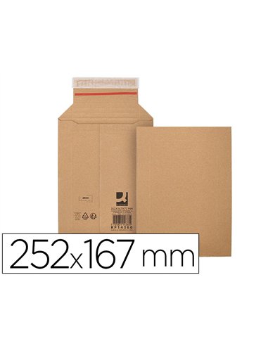 Pochette d'expedition q-connect carton 100% recycle et recyclable fermeture auto-adhesive 252x167x72mm coloris kraft.