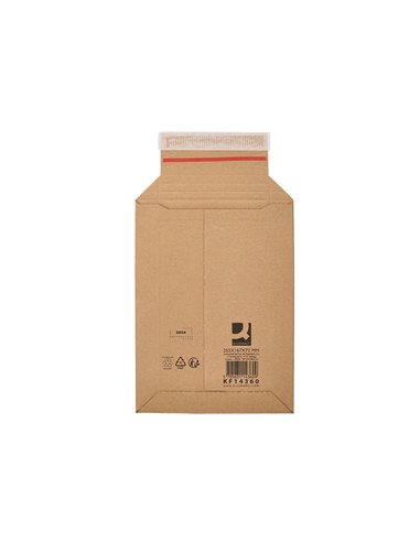 Pochette d'expedition q-connect carton 100% recycle et recyclable fermeture auto-adhesive 252x167x72mm coloris kraft.