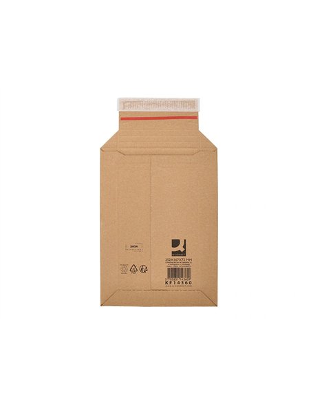 Pochette d'expedition q-connect carton 100% recycle et recyclable fermeture auto-adhesive 252x167x72mm coloris kraft.