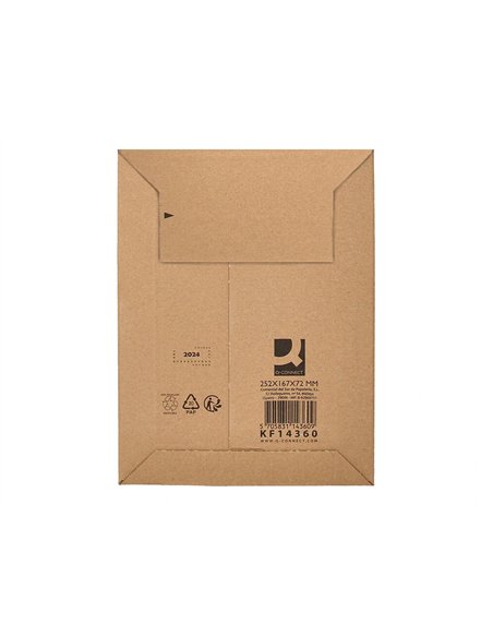 Pochette d'expedition q-connect carton 100% recycle et recyclable fermeture auto-adhesive 252x167x72mm coloris kraft.