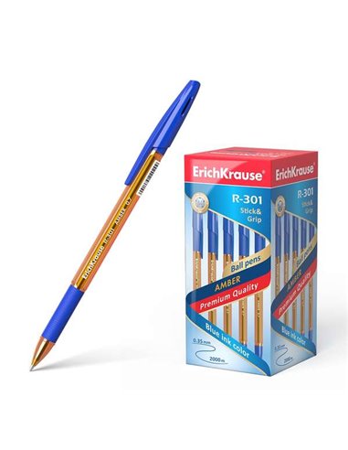 Stylo à bille Erichkrause R-301 Amber Stick&Grip, pointe 0,7 mm, trait 0,35 mm, grip en caoutchouc, encre à séchage rapide, corp