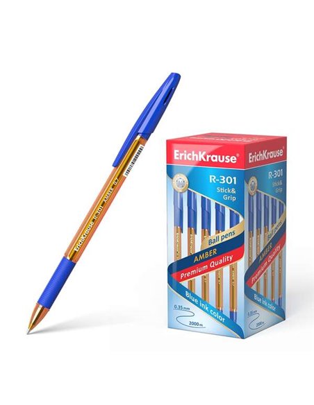 Stylo à bille Erichkrause R-301 Amber Stick&Grip, pointe 0,7 mm, trait 0,35 mm, grip en caoutchouc, encre à séchage rapide, corp