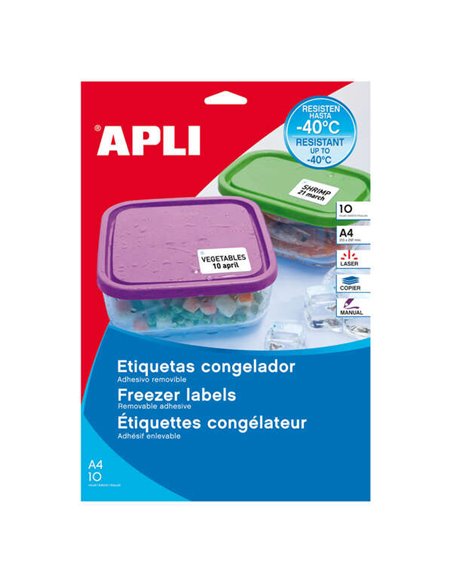 Étiquettes blanches Apli Spécial Congélateur 63,5 x 33,9 mm, 10 feuilles
