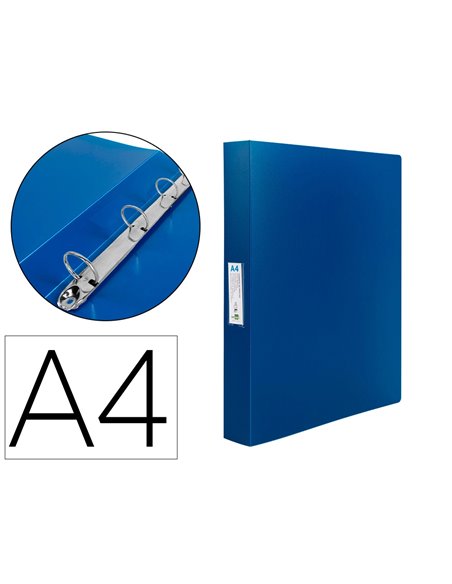 Classeur liderpapel 4 anneaux 40mm a4 polypropylene dos 55mm porte-cartes de visite coloris bleu translucide.