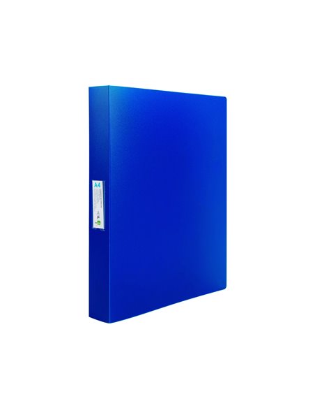 Classeur liderpapel 4 anneaux 40mm a4 polypropylene dos 55mm porte-cartes de visite coloris bleu translucide.