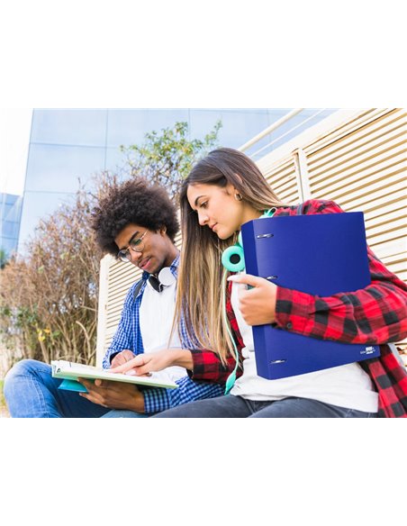 Classeur liderpapel 4 anneaux 40mm a4 polypropylene dos 55mm porte-cartes de visite coloris bleu translucide.