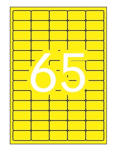 Pack de 1 300 étiquettes jaune fluo Apli 38,1 x 21,2 mm - 20 feuilles x 65 étiquettes - Adhésif permanent - Bords droits