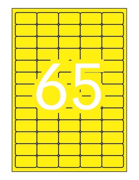 Pack de 1 300 étiquettes jaune fluo Apli 38,1 x 21,2 mm - 20 feuilles x 65 étiquettes - Adhésif permanent - Bords droits