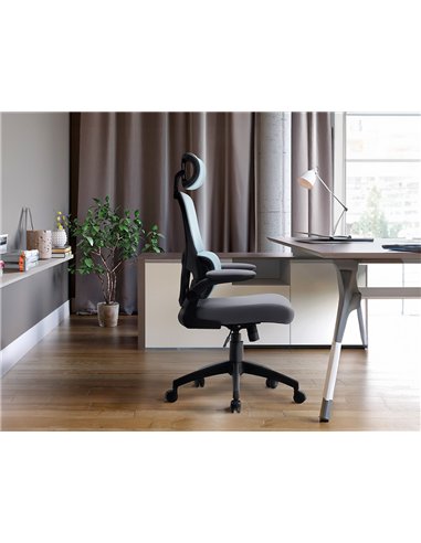 Chaise direction q-connect sorrento maille base metallique haut max 1320 larg 650 prof 600mm roues premium bleu-gris.