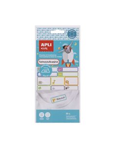 Lot de 35 étiquettes textiles thermoadhésives Apli - Résistantes au lave-linge et au sèche-linge - Tailles assorties - Couleurs 