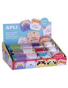 Rouleau d'étiquettes Washitape Apli - 36 étiquettes par rouleau - Facile à coller et à décoller - 4 modèles disponibles avec 6 m