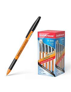 Stylo à bille Erichkrause R-301 Stick&Grip 0,7 mm - Corps orange avec grip en caoutchouc - Encre à séchage rapide - Noir