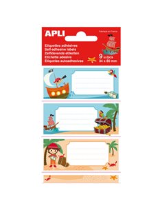 Autocollants Apli Pirate School - Format 81 x 36 mm - 9 étiquettes adhésives permanentes de haute qualité - Motif pirate - Coule