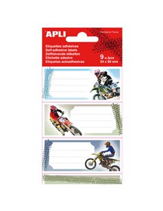 Autocollants moto Apli School - Dimensions : 81 x 36 mm - 9 étiquettes (3 par modèle) - Adhésif permanent de haute qualité - Cou