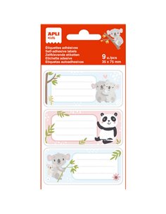 Autocollants scolaires Apli Koala - Format 81 x 36 mm - 9 étiquettes par sachet - Adhésif permanent de haute qualité - Couleur b