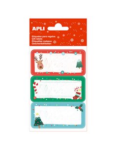 Étiquettes adhésives Apli Gui de Noël - 9 étiquettes rectangulaires à coins arrondis - 3 motifs différents - Adhésif permanent d