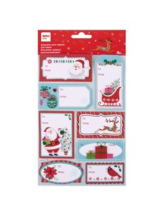 Pack de 8 autocollants cadeaux de Noël Apli - Tailles et motifs assortis - Espace pour écrire