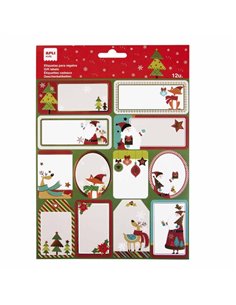 Pack de 12 autocollants cadeaux de Noël Apli - Tailles et motifs assortis - Espace pour écrire