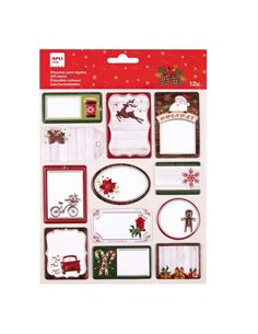 Pack de 12 autocollants cadeaux de Noël Apli - Tailles et motifs assortis - Espace pour écrire