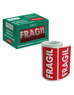 Rouleau de 200 étiquettes adhésives fragiles Dohe - 100 x 50 mm - Lettres blanches sur fond rouge - Idéal pour l'expédition de c