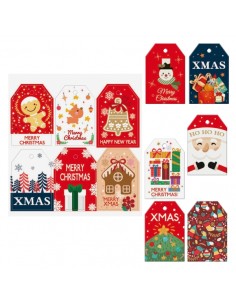 Lot de 48 étiquettes cadeaux Dohe Christmas - Motifs de Noël - Format 4,6 x 6,8 cm - Découpées sur papier cartonné - Cordon incl