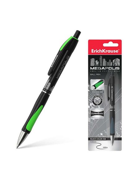 Stylo à bille automatique Erichkrause Megapolis Concept - Corps rond satiné - Zone de préhension ergonomique - Pointe 5 canaux -